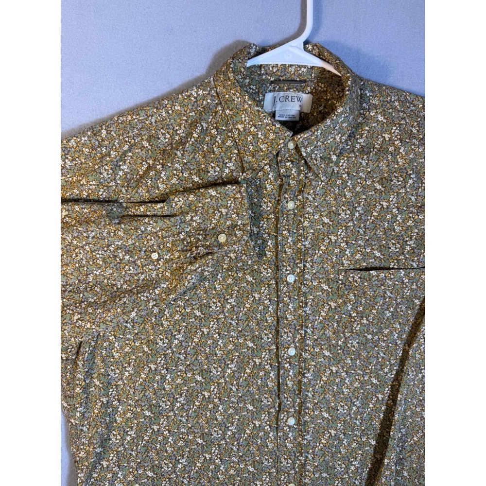 J.Crew Mens Medium Floral Button Down Shirt Long Sleeve Cotton Olive Calico